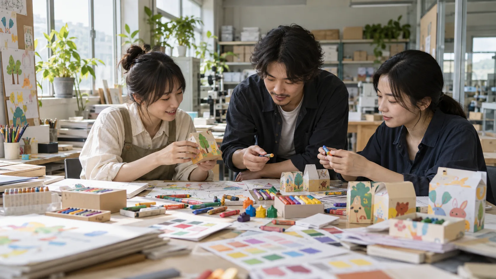 Designers developing art material and paper craft prototypes